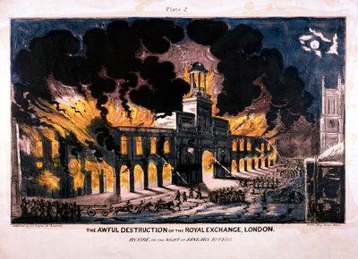 The Awful Destruction of the Royal Exchange 2nd brand, London, 1838 av W Clerk