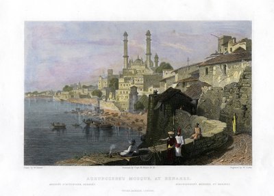 Aurangzebs moské i Benares, Indien, 1800-talet av W Cook