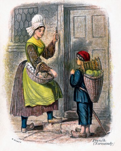 "Fransk kvinna och barn som säljer frukt", 1809. av W Dickes