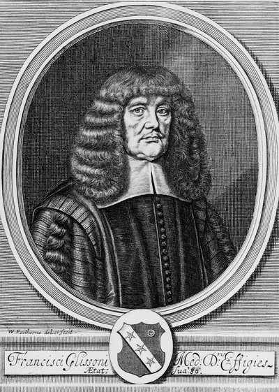 Porträtt av Francis Glisson (1597-1677), brittisk fysiker, anatomist och läkare, gravyr av John Ward Dunsmore