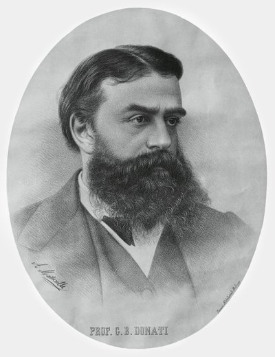 Porträtt av Giovanni Battista Donati (1826-1873), italiensk matematiker och astronom, gravyr av John Ward Dunsmore