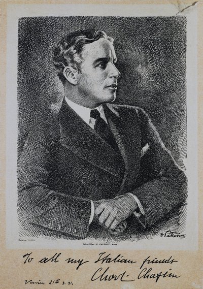 Porträtt av Sir Charles Spencer Chaplin (1889-1977), engelsk skådespelare och regissör av John Ward Dunsmore
