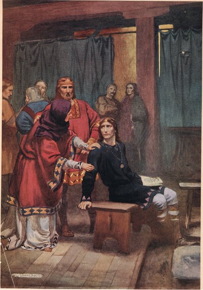 Drottningen försöker trösta Hamlet, från "Hamlet" av William Shakespeare, utgåva utgiven av Hodder und Stoughton 1915 av W. G. Simmonds