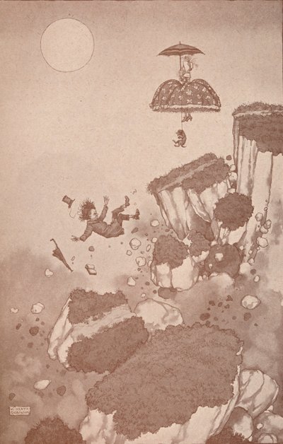 Hur uppfinnaren av flygplanet först fick idén under ett jordskred, c1918 1919 av William Heath Robinson
