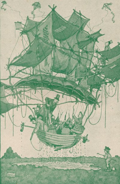 En ganska tidig typ av vattenplan som provflyger från Hampstead Ponds, c1918 1919 av William Heath Robinson