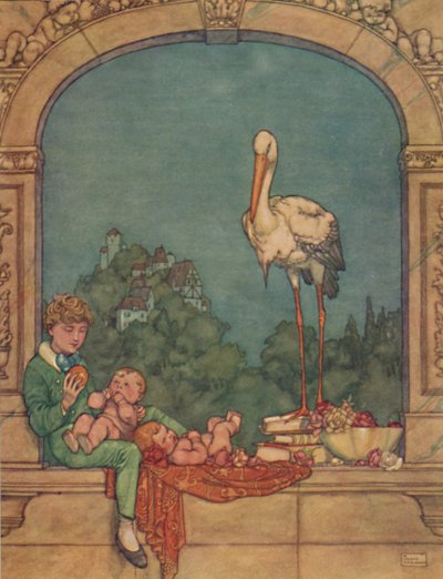 Vi ska ge honom två små, en bror och en syster, c1930 av William Heath Robinson