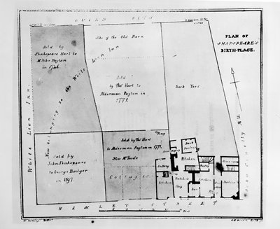 Plan över Shakespeares födelseplats av W. Heming