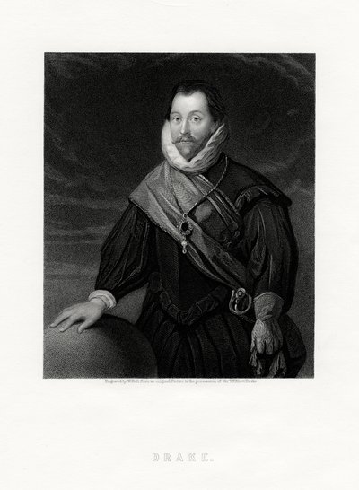 Sir Francis Drake, engelsk kapare, navigatör, sjöpionjär, politiker, 1800-talet av W. Holl