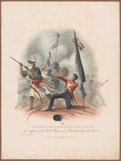 ?Slaget vid Ferozeshah 21:a och 22:a dec 1845. En officer vid HM 9:e regementet som försvarar sina färger? av W. Kohler
