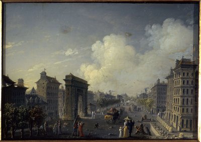 La porte de Saint-Denis et le boulevard, mellan 1801 och 1850 (olja på siden, glas) av W. Lebelle