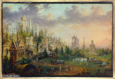 Pere lachaise-kyrkogården i Paris Målning av Lebelle (1800-talet) 1835 sön. 0,16x0,12 m Paris, Carnavalet Museum av W. Lebelle