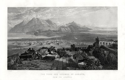 Staden och näset i Korint från Akropolis, Grekland, 1887 av W. Miller