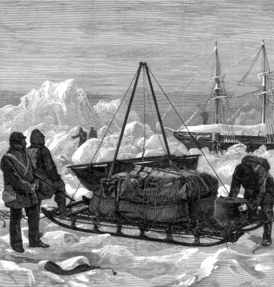 Förbereder sig för att börja på en pulkatur i Arktis, 1875. av W. Palmer