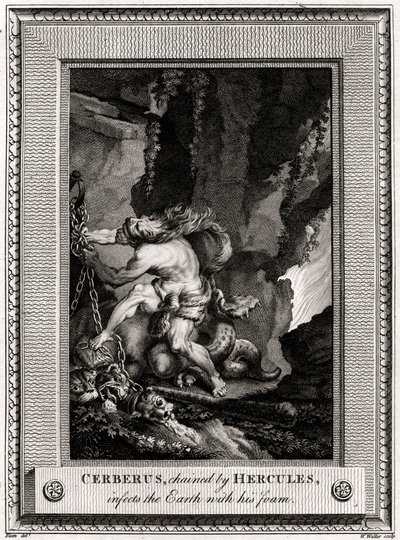 Cerberus, kedjad av Hercules, infekterar jorden med sitt skum, 1774 av W. Walker