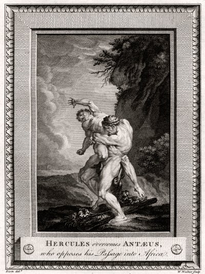 Hercules övervinner Antaeus, som motsätter sig hans Passage in i Afrika, 1775 av W. Walker