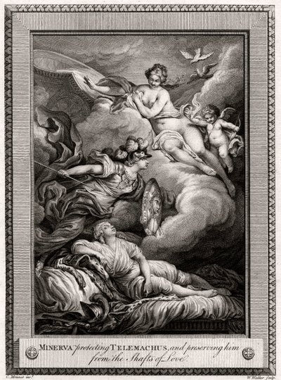 Minerva som skyddar Telemachus och bevarar honom från kärlekens axlar, 1775. av W. Walker