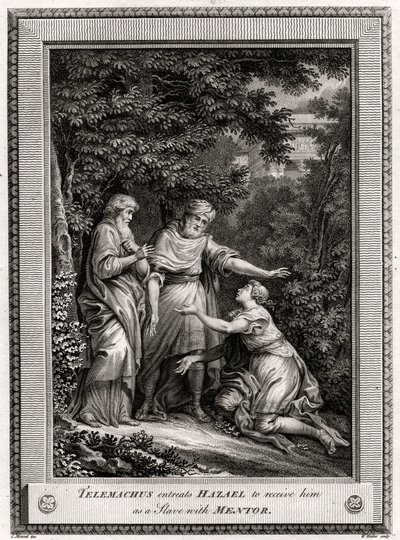 Telemachus vädjar till Hazael att ta emot honom som en slav med mentor, 1775 av W. Walker