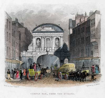 Temple Bar, från Stranden, London, 1829. av W. Wallis