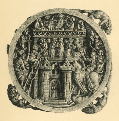 Spegelfodral i elfenben som föreställer Storming of the Castle of Love, början av mitten av 1300-talet, 1881. av W. Wise