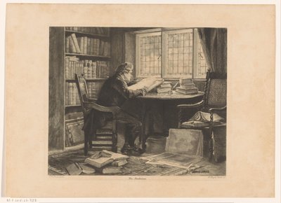 Man som läser framför sitt arbetsrum Bokmasken (titel på objekt) av W. Wright Nooth