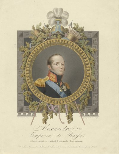 Porträtt av kejsar Alexander I 1777-1825, 1825 av Walraad Nieuwhoff