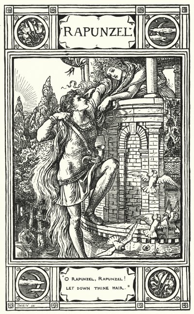 Rapunzel (gravyr) av Walter (after) Crane