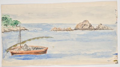 Man i segelbåt på stranden i Florida (?) av Walter Barwig