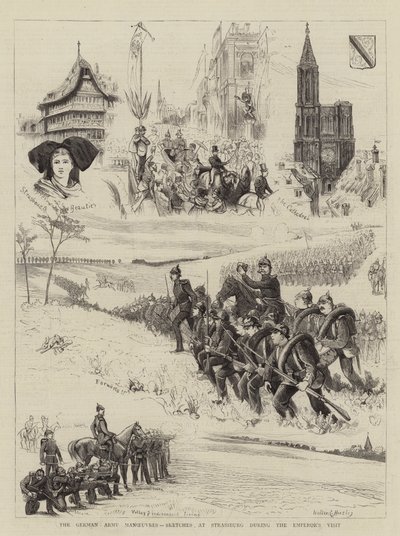 Den tyska armén manövrar, skisser i Strassburg under kejsarens besök av Walter Charles Horsley