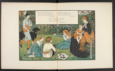 En familj i en trädgård. av Walter Crane