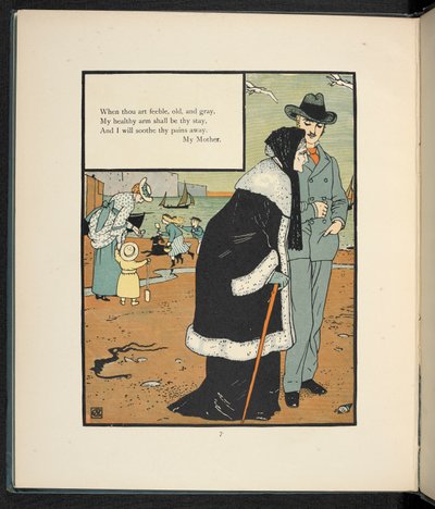 En man med sin mamma på en strand. av Walter Crane