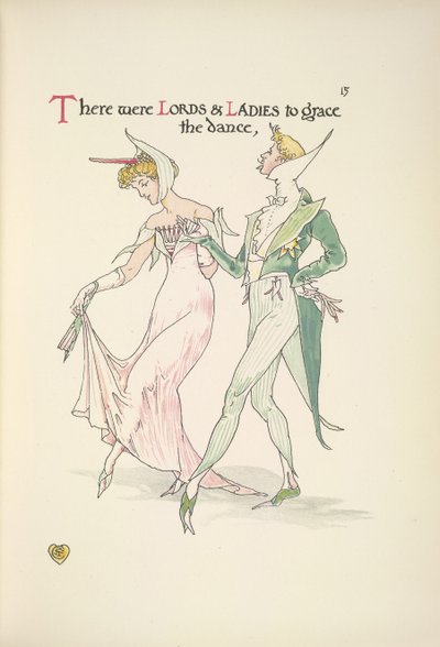 En ung man och kvinna som förbereder sig för att dansa av Walter Crane