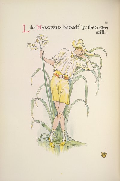 Vid vattnet är det stilla. En ung man som står vid vattenbrynet av Walter Crane