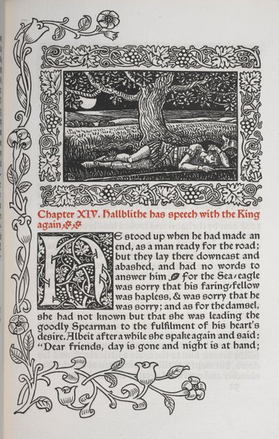 Kapitel XIV. Hallblithe har tal med kungen igen. Figur av en man som sover under ett träd. av Walter Crane