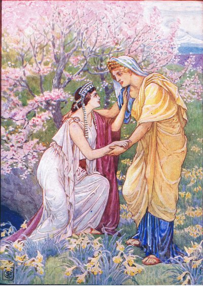 Demeter gläds åt att hennes dotter var vid hennes sida, illustration från The Story of Greece, 1930-talet av Walter Crane