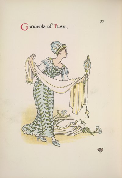 Plagg av lin. En kvinna som håller en sjal av Walter Crane