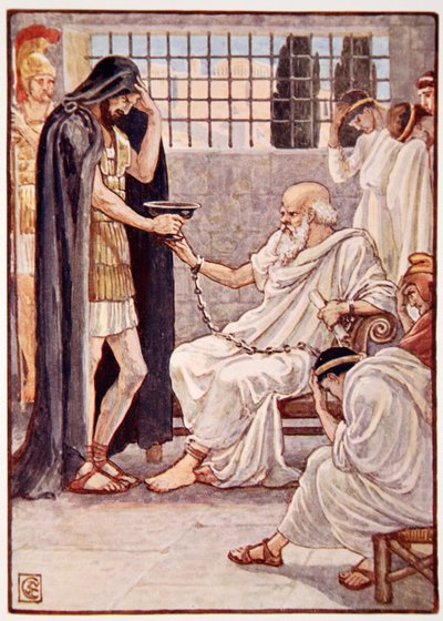 Han drack innehållet som om det vore ett vin, illustration från The Story of Greece av Mary Macgregor, 1:a upplagan, 1913 (färgtryck). av Walter Crane