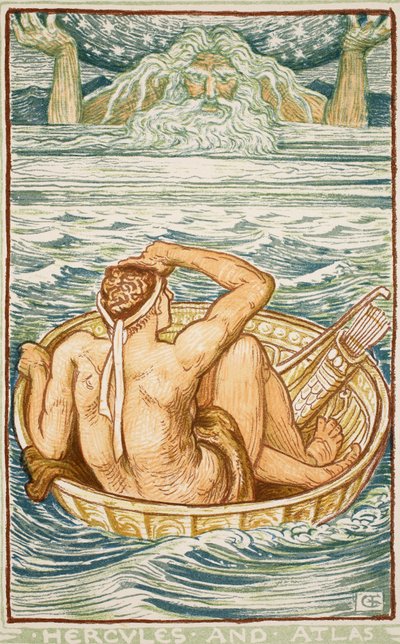Hercules and Atlas, illustration från "A Wonder-Book for Girls and Boys" av Nathaniel Hawthorne, 1852 av Walter Crane