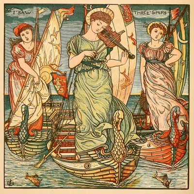Jag såg tre skepp, från Walter Cranes målningsbok, pub. 1889 färglitografi, 1889. av Walter Crane