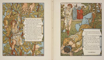 Illustration till berättelsen, "Jack and the Beanstalk". av Walter Crane