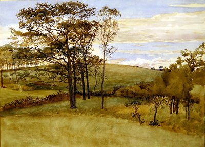 Sensommarlandskap (akvarell på papper) av Walter Crane