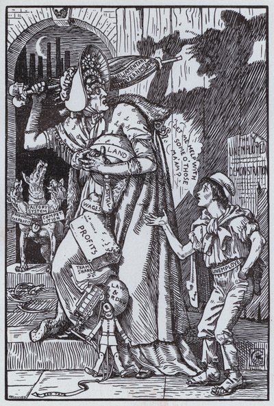 Mrs Grundy Frightened at Her Own Shadow (litho) av Walter Crane