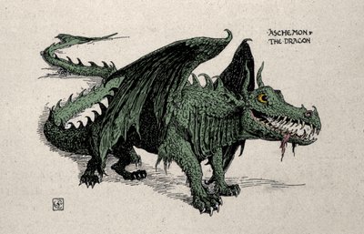 Representation av den mytologiska draken Ashchemon Drawing av Walter Crane från 1899. av Walter Crane