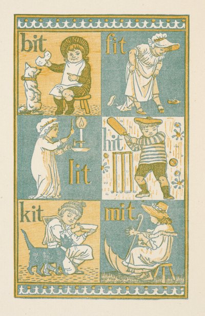 Rimande ord som slutar på bokstaven T. The Golden primer av Walter Crane