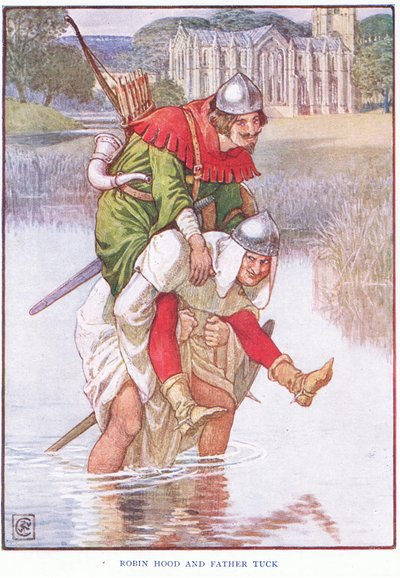 Robin Hood och Fader Tuck, ca 1920 av Walter Crane