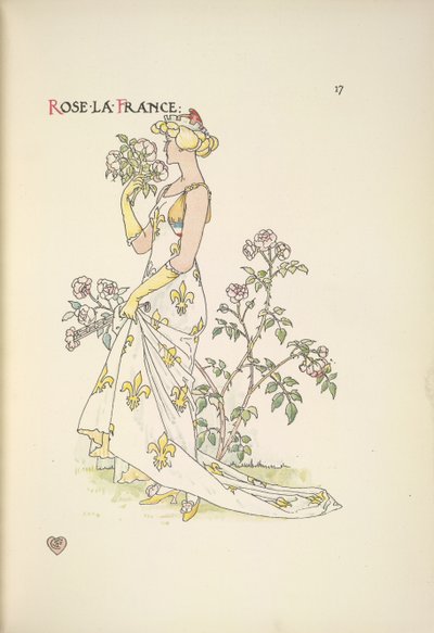 Rose La France. En ung kvinna som luktar en bukett blommor av Walter Crane
