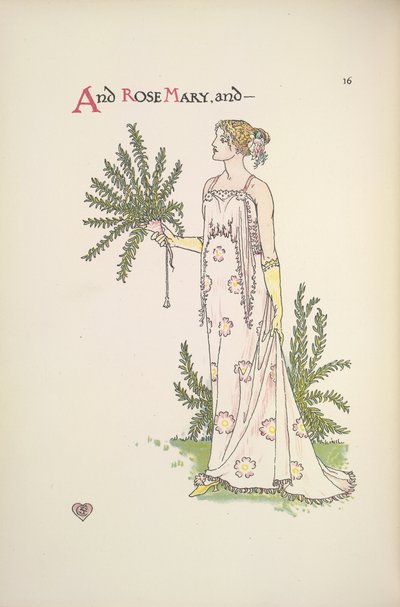Rose Mary. En ung kvinna som håller en växt av Walter Crane