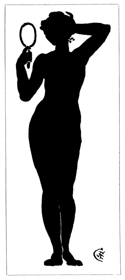 Siluett av naken kvinna som håller en spegel (litho) av Walter Crane