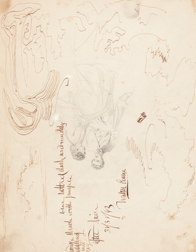 Skiss av ett par sittande med molnstudier [verso] av Walter Crane