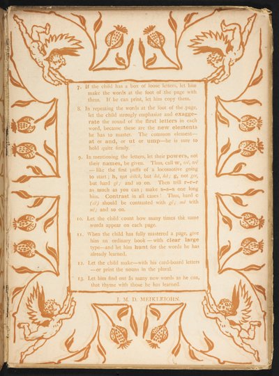 Text med en blomsterordning. Den gyllene primern. av Walter Crane