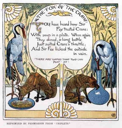 Räven och tranan, från Trillingarna av Walter Crane